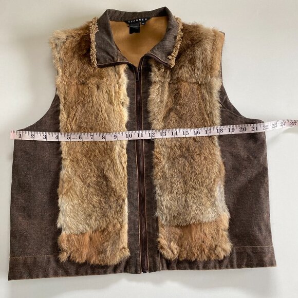 Spanner Rustic Brown Denim & Rabbit Fur Trim Vest SZ XL - Picture 10 of 12